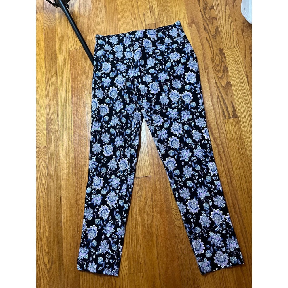 Cooper & Ella Womens Floral Print Stretch Pull On Slim Leg Pants BlPurple navy